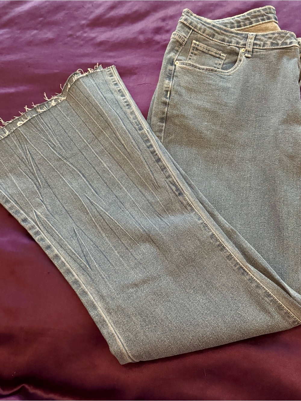 Light Wash Wide Leg Jeans Raw Fray Hem Relaxed Denim size 2X